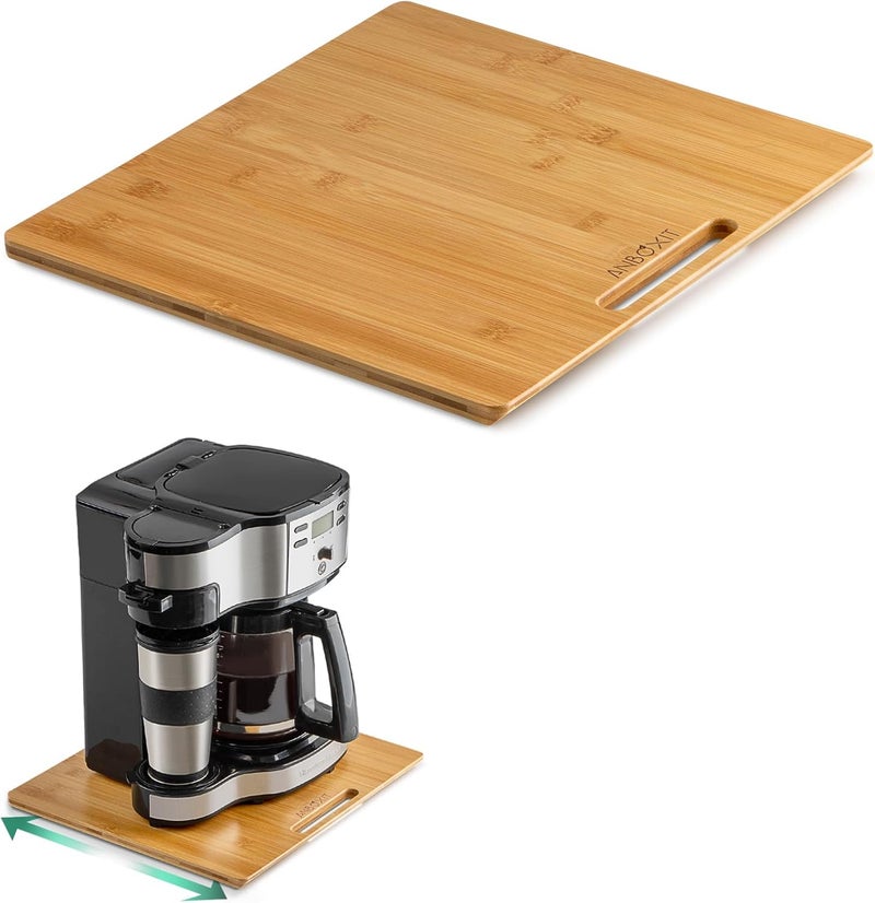 ANBOXIT Bamboo Appliance Slider, Sliding Tray for Coffee Maker, Kitchen Countertop Appliance Rolling Tray, Coffee Pot Slider Tray with Rubber Wheels, Wide - Medium (13"D x 14"W) - Image 1